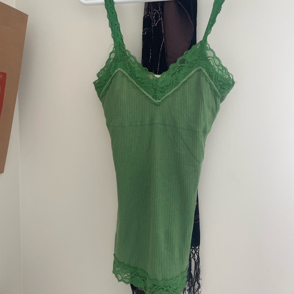 Vintage Green Lace Trim Cami Top
